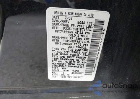 2009 Nissan Murano Sl from USA, damaged, VIN JN8AZ18U49W025358